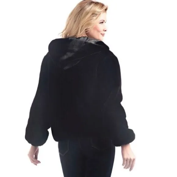 Vintage 70s Faux Fur Coat Brown Hood Full Oversized Jacket Bubble Sleeve Loeve M