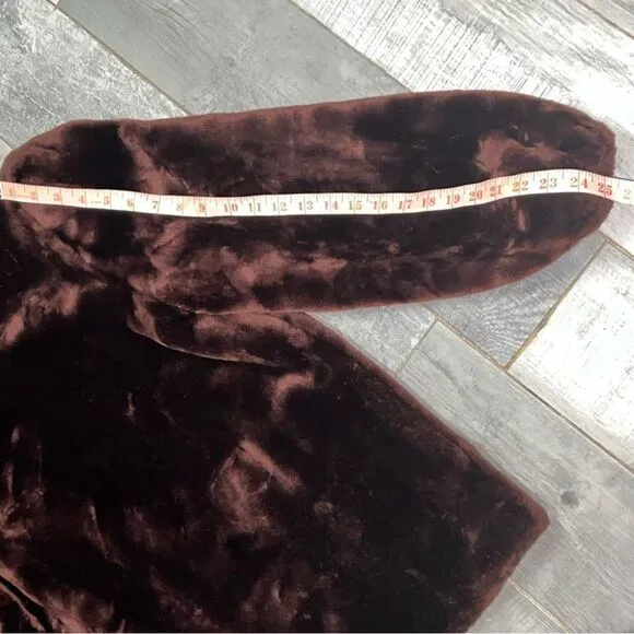 Vintage 70s Faux Fur Coat Brown Hood Full Oversized Jacket Bubble Sleeve Loeve M