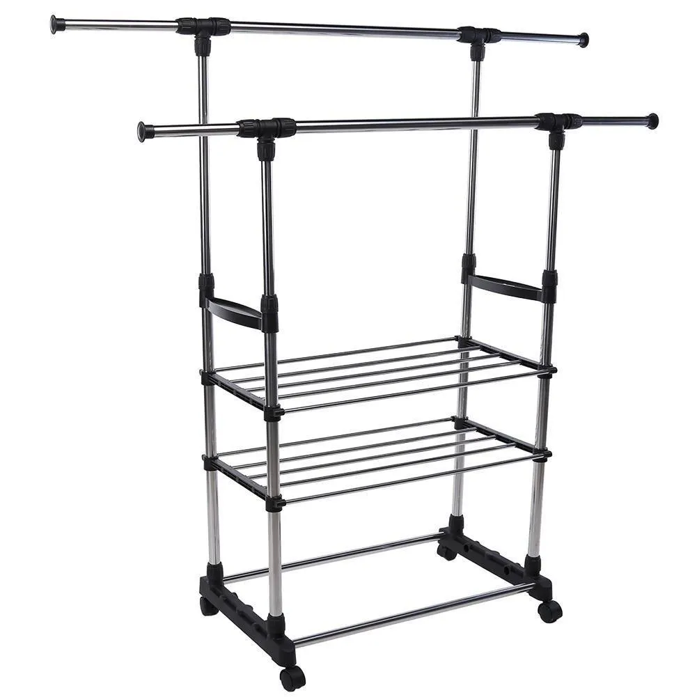Vipeco Double Garment Rack Clothes Adjustable Portable Hanging Rail by Home Discou