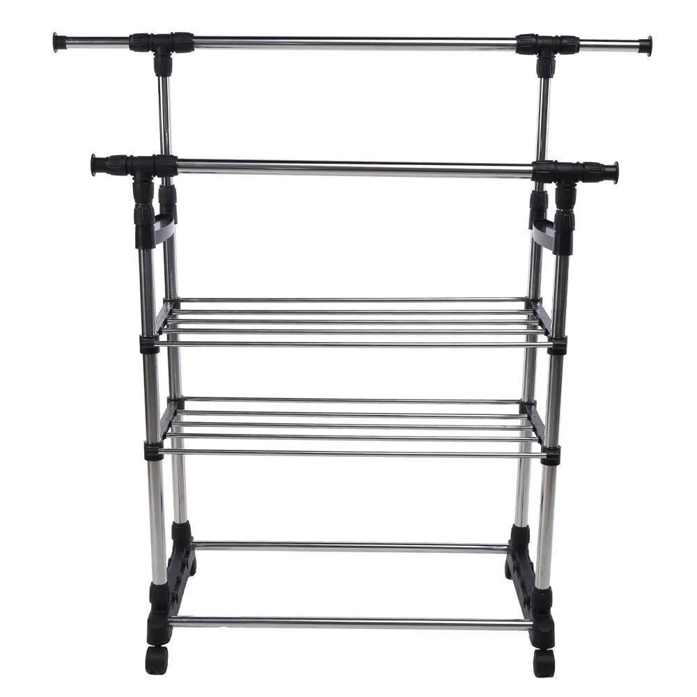 Vipeco Double Garment Rack Clothes Adjustable Portable Hanging Rail by Home Discou