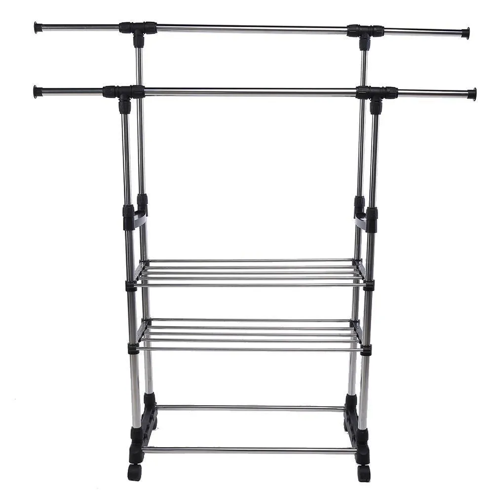 Vipeco Double Garment Rack Clothes Adjustable Portable Hanging Rail by Home Discou