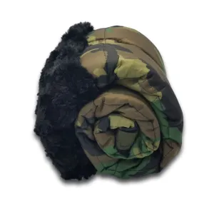 Wee Woobie Weighted Blanket - Woodland Camo with Black Faux Fur Love