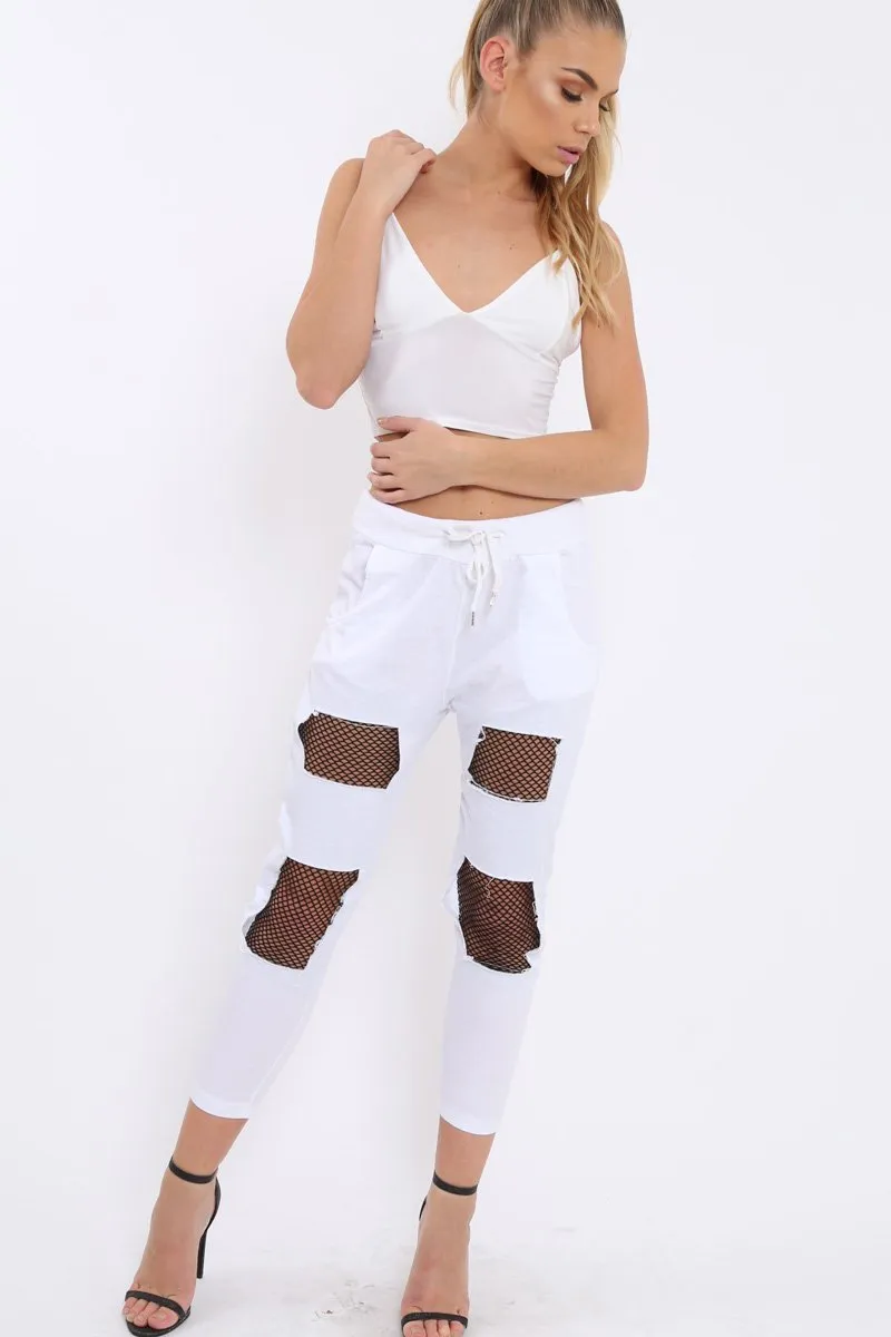 White Fish Net Panel Detail Joggers - Mikaela