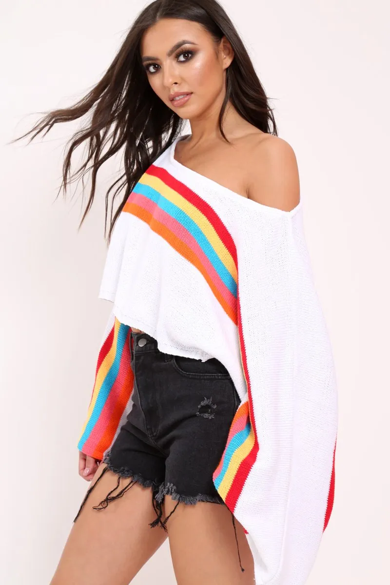 White Jumper with Stripe Rainbow Middle Jumper - Dasie