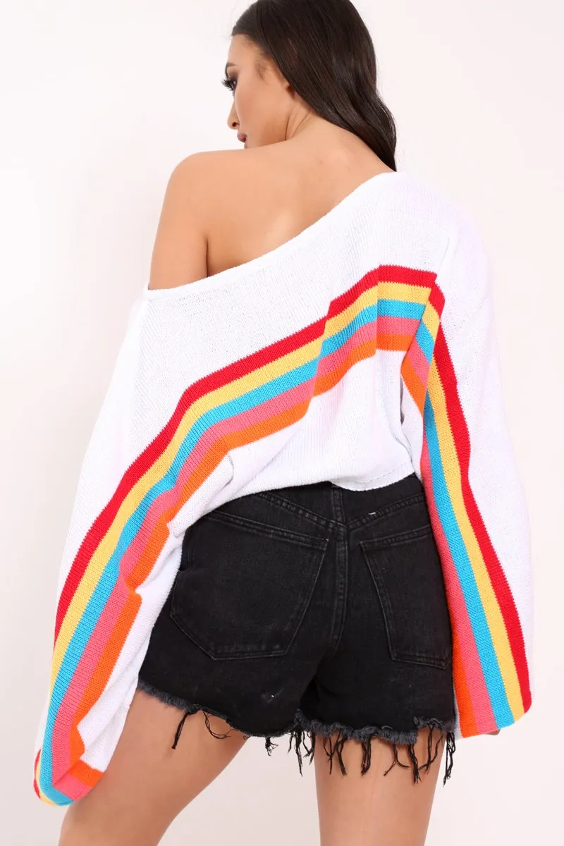 White Jumper with Stripe Rainbow Middle Jumper - Dasie