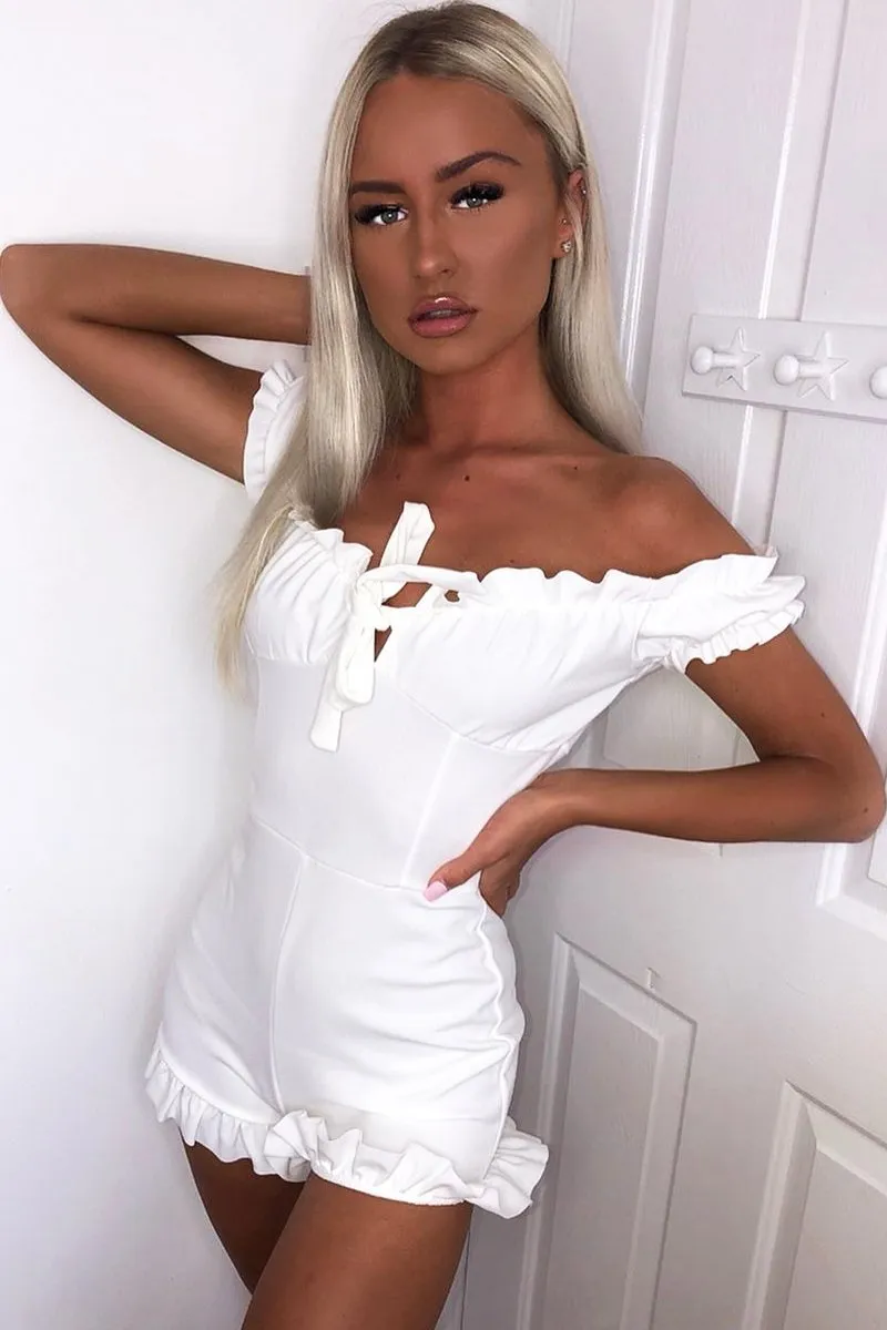 White Milkmaid Frill Detail Playsuit - Frona