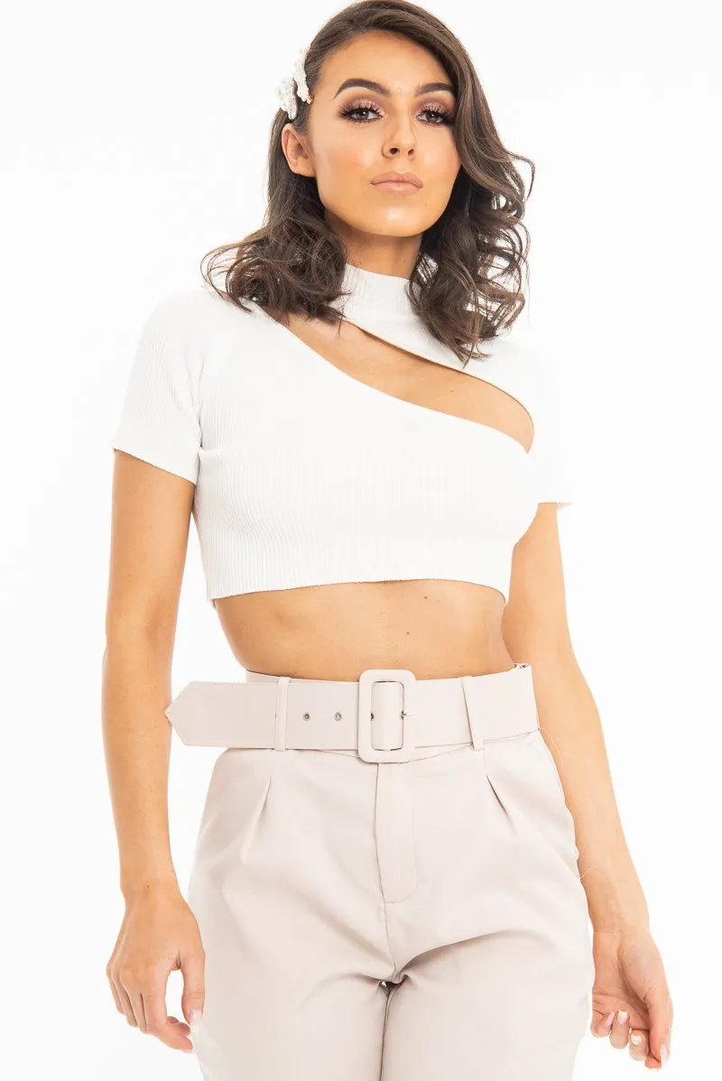 White Rib High Neck Crop Top - Talina