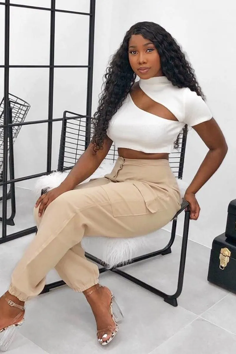 White Rib High Neck Crop Top - Talina