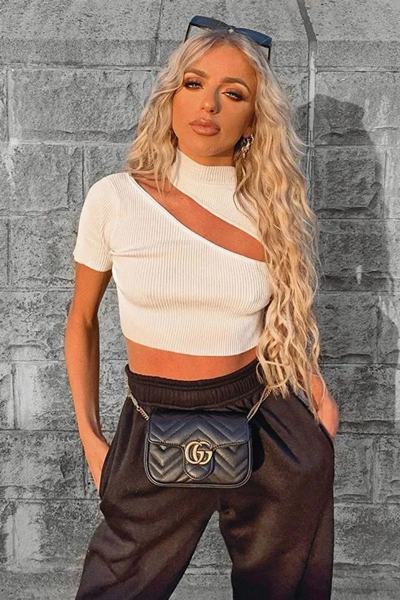 White Rib High Neck Crop Top - Talina