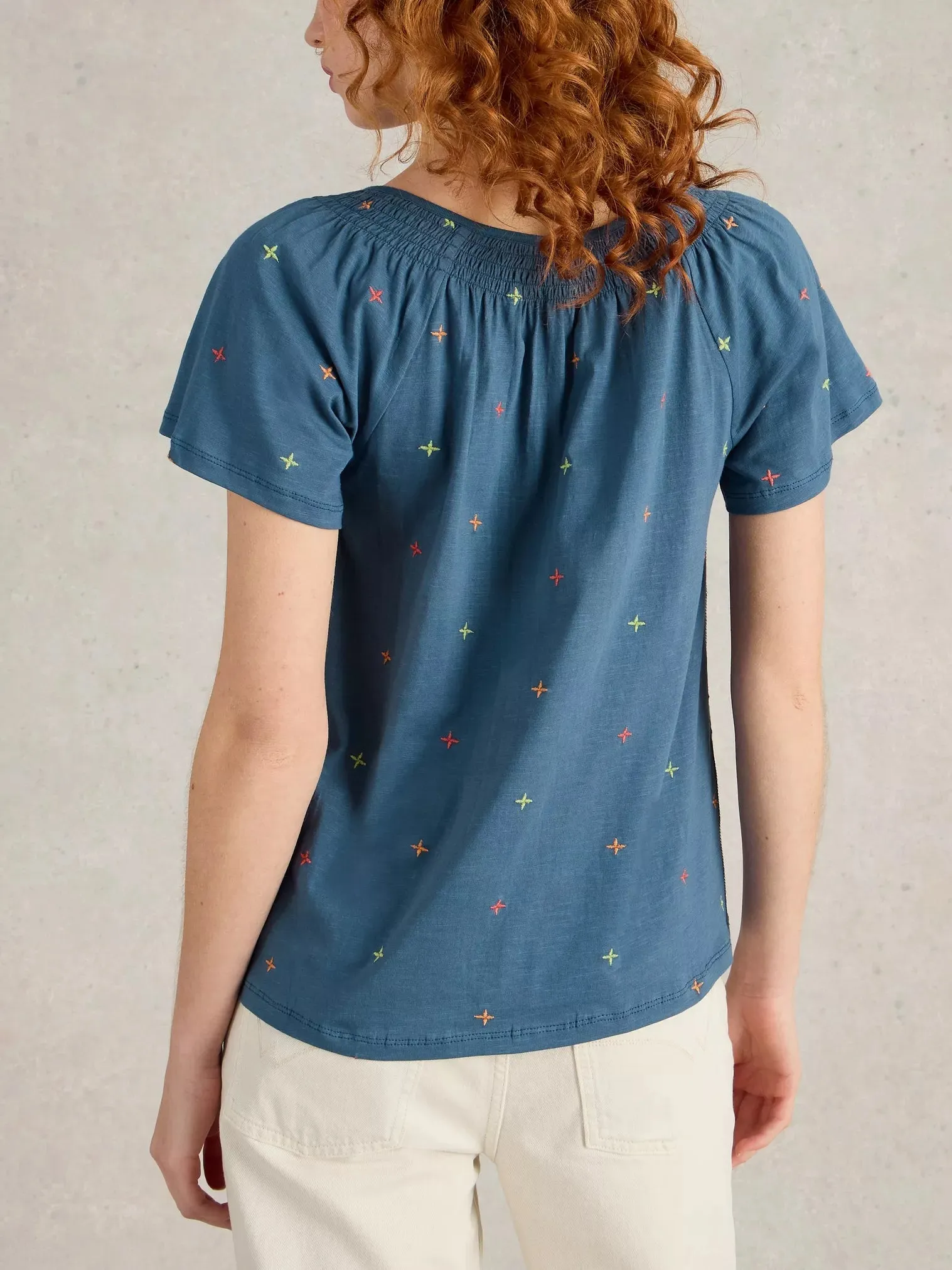 White Stuff Luella Embroidered Top Navy Multi