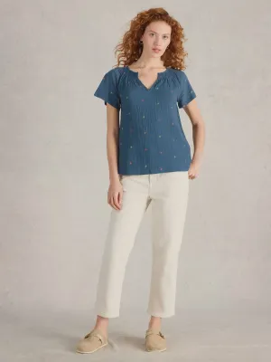 White Stuff Luella Embroidered Top Navy Multi