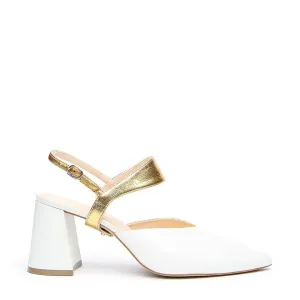 White V Mule   Gold Elsie Strap