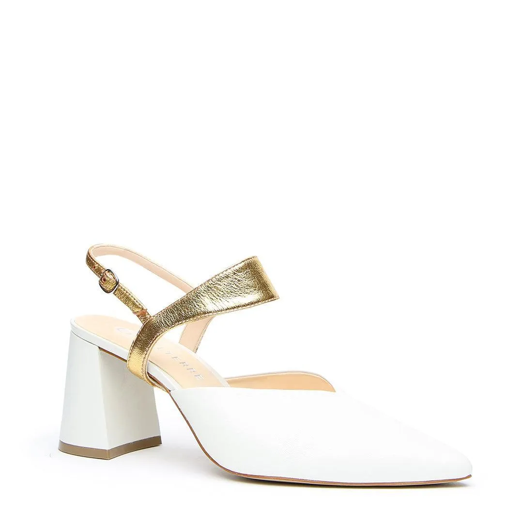 White V Mule   Gold Elsie Strap