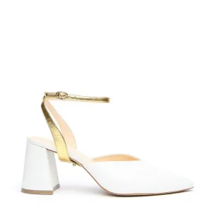 White V Mule   Gold Marilyn Strap