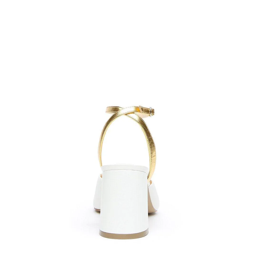 White V Mule   Gold Marilyn Strap