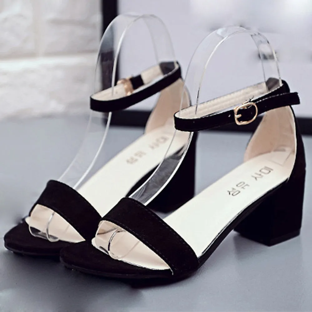 Women Single Band Chunky Heel Sandal With Ankle Strap Summer Sandals Shoes