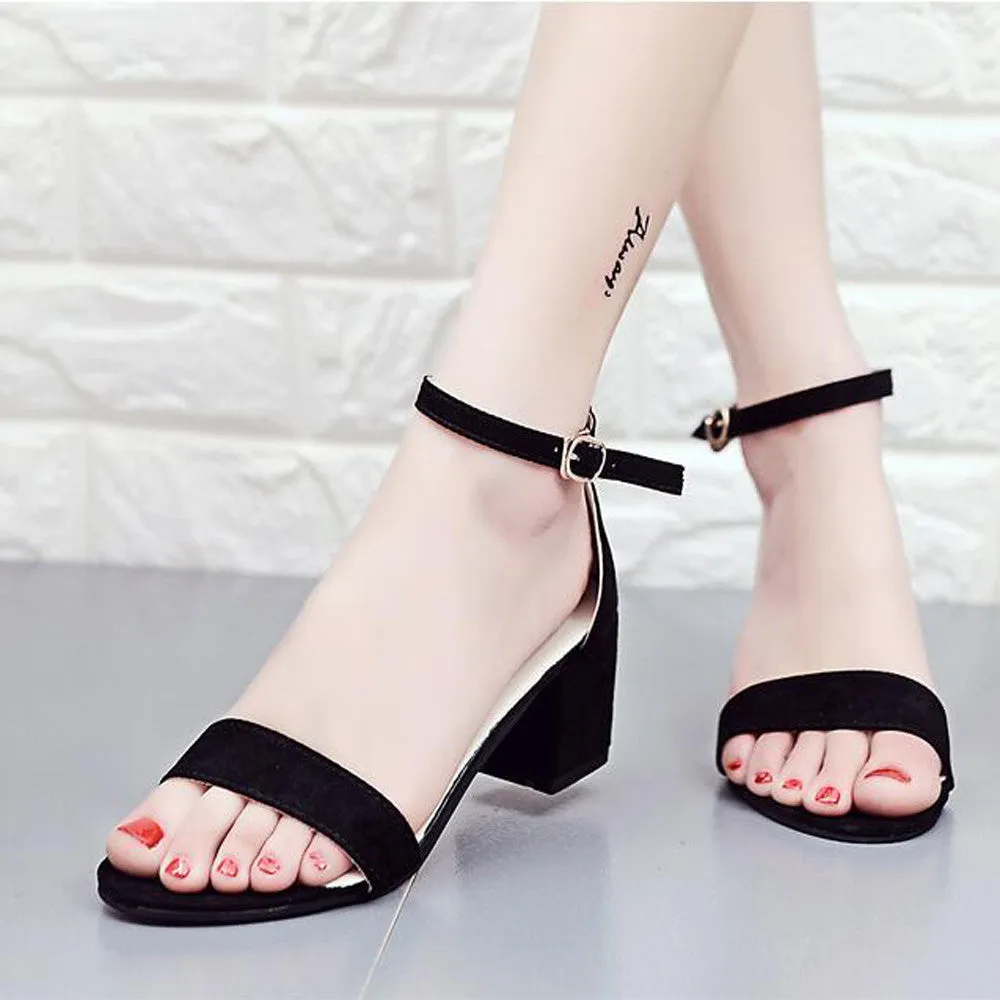 Women Single Band Chunky Heel Sandal With Ankle Strap Summer Sandals Shoes