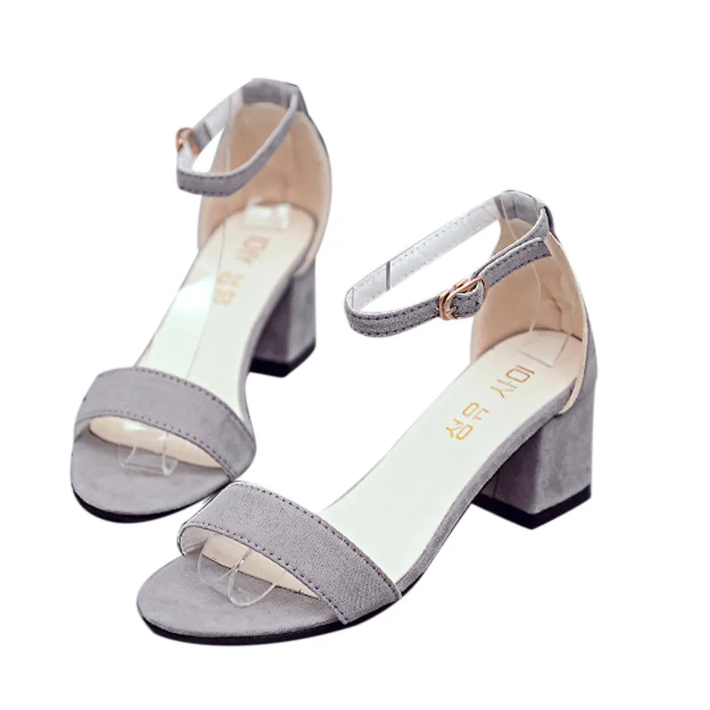 Women Single Band Chunky Heel Sandal With Ankle Strap Summer Sandals Shoes