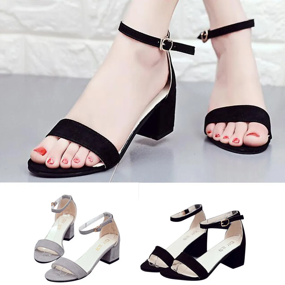 Women Single Band Chunky Heel Sandal With Ankle Strap Summer Sandals Shoes