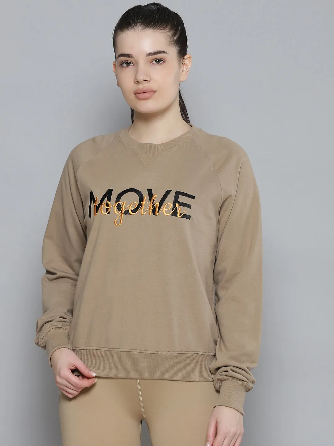 Women's Taupe & Black Printed Pure Cotton Quick Dry Sweatshirt