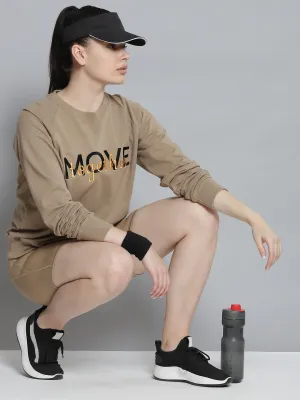Women's Taupe & Black Printed Pure Cotton Quick Dry Sweatshirt