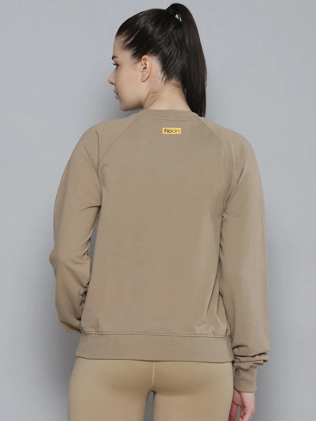 Women's Taupe & Black Printed Pure Cotton Quick Dry Sweatshirt