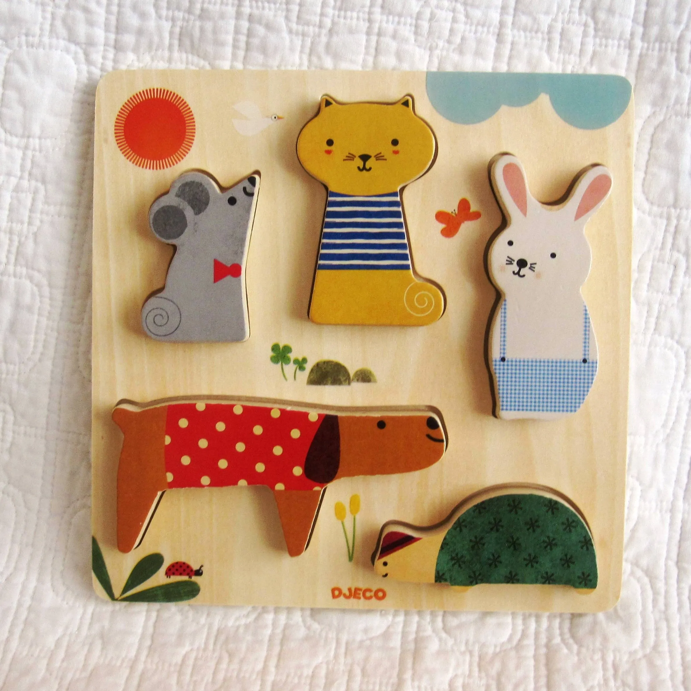 Wooden Puzzle — "Woody Pets" by Djeco, French Style, Ages 12 mo. 