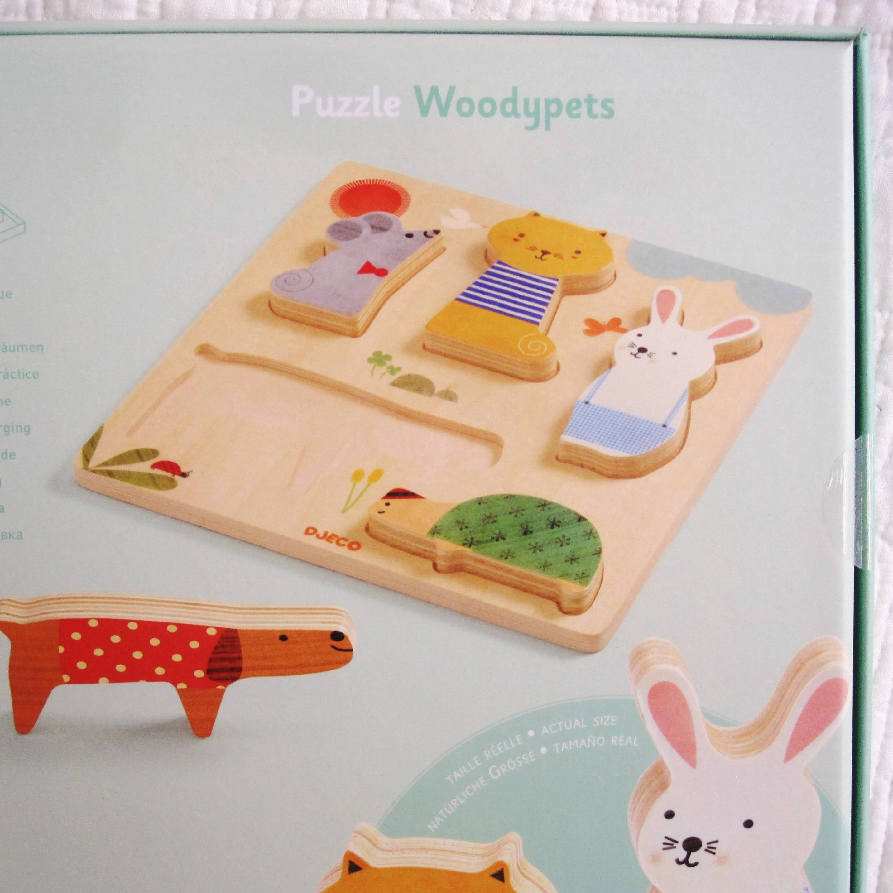 Wooden Puzzle — "Woody Pets" by Djeco, French Style, Ages 12 mo. 