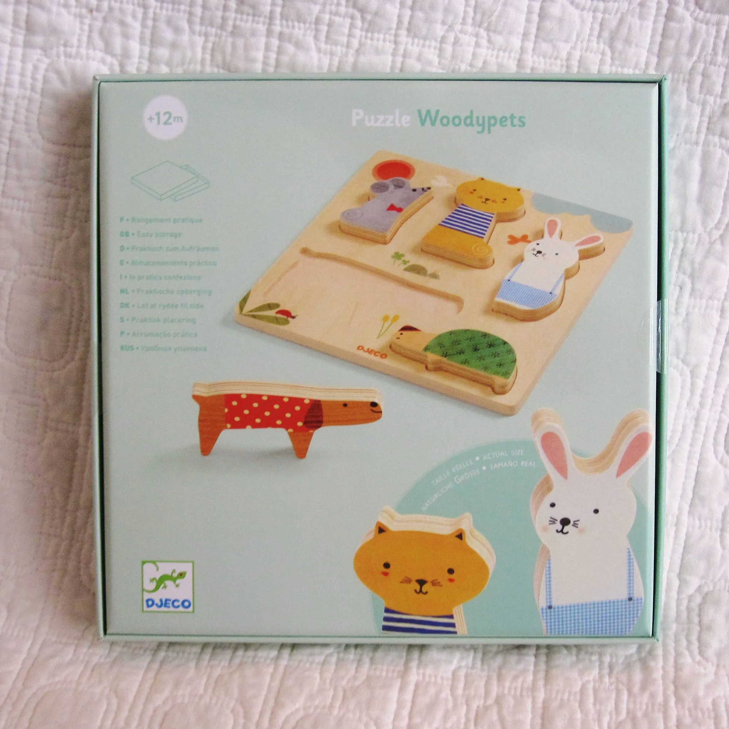 Wooden Puzzle — "Woody Pets" by Djeco, French Style, Ages 12 mo. 